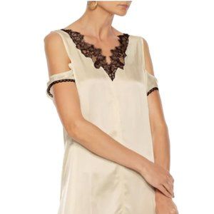 HELMUT LANG Chantilly lace-trimmed satin dress.